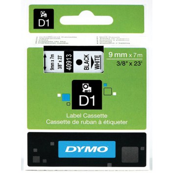  Dymo Schriftbandkassette; 9mm x 7 m (B x L); schwarz; weiß; ablösbar; Kunststoff, laminiert; UV+temperarturbeständig, wasserabweisend; S0720680 