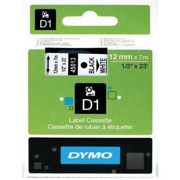  Dymo Schriftbandkassette; 12 mm x 7 m (B x L); schwarz; weiß; ablösbar; Kunststoff, laminiert; UV+temperarturbeständig, wasserabweisend; S0720530 