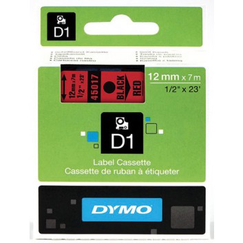  Dymo Schriftbandkassette; 12 mm x 7 m (B x L); schwarz; rot; ablösbar; Kunststoff, laminiert; UV+temperarturbeständig, wasserabweisend; S0720570 