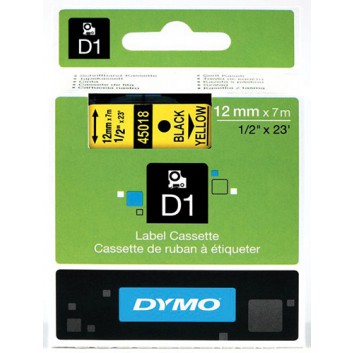  Dymo Schriftbandkassette; 12 mm x 7 m (B x L); schwarz; gelb; ablösbar; Kunststoff, laminiert; UV+temperarturbeständig, wasserabweisend; S0720580 