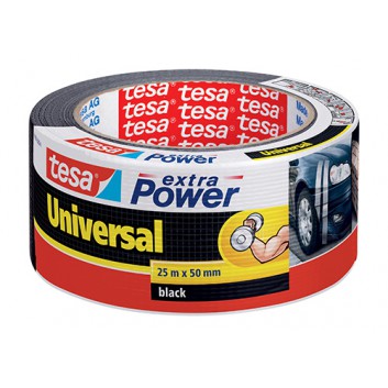  tesa Gewebeband, Universal extra Power; 50 mm x 25 m; schwarz; Gewebeverstärktes Folienband; Reparaturen im Innen- u.Außenbereich; Breite x Länge 