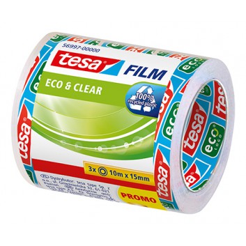  tesa tesafilm® Eco & Clear 3er-Sparpack; 15 mm x 10 m (Mini); transparent; PP recycling; ohne Lösungsmittel; 3 Rollen Klebefilm eingeschweißt 