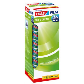  tesa tesafilm® Eco & Clear - 8er-Office Box; 19 mm x 33 m (Midi); transparent; PP recycling; ohne Lösungsmittel; 8 Rollen Klebefilm im Faltkarton 