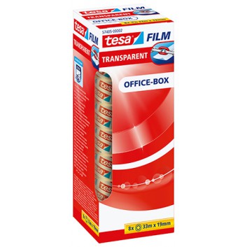  tesa tesafilm® transparent - 8er-Office-Box; 19 mm x 33 m (Midi); transparent; PP; Office-Box mit 8 Rollen; KernØ 25 mm, AußenØ ca. 60 mm 