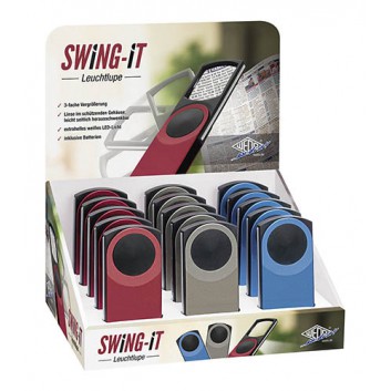  WEDO Lupe Swing-it mit LED-Licht, eckig; viele Farben; 4,8 x 3,8cm; ca. 11,2 x 5,0 x 1,3 cm,; 3fach Vergrößerung; inkl. Batterien 