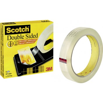  Scotch Klebeband zweiseitig; 19 mm x 33 m; klar; Zellulose; doppelseitig; reißfest; Breite x Länge; Klebstoff schlägt nicht durch 