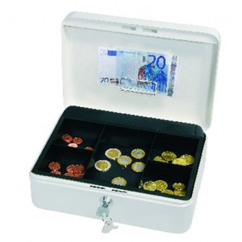  WEDO Geldkassette; 250 x 180 x 90 mm (B x T x H); weiß; Stahlblech und Polystyrol; 1 Banknotenfach, 5 Hartgeldfächer 