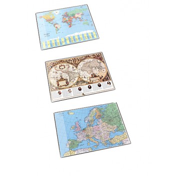  LÄUFER Schreibunterlage; verschiedene Motive; Kunststoff; 40 x 53 cm; 2 mm; politische und geographische Landkarten; mit Seitenleiste 