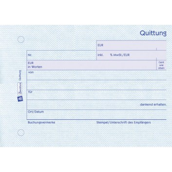  Avery Zweckform Quittung inkl. MwSt.; 105 x 148 mm (DIN A6); weiß; Mit Blaupapier; 50 Blatt; inkl. MwSt., Fälschungssicher; 300 