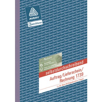  Avery Zweckform Auftrag / Lieferschein / Rechnung; 148 x 210 mm (DIN A5); weiß, Kopie gelb; Selbstdurchschreibend; 2 x 40 Blatt; 1739 