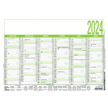  ZETTLER Tafelkalender A4, Recyclingkarton; Druck: zweifarbig grün-schwarz; 29,7 x 21 cm = DIN A4 quer; 6 Monate = 1 Seite; 9070700 