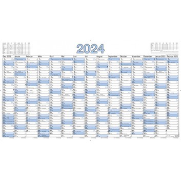  ZETTLER Plakatkalender, groß: 15 Monate; Druck: schwarz-blau; 140 x 77 cm; 15 Monate auf 1 Seite; Karton, gerollt; Arbeitstage- u. Wochenzählung 