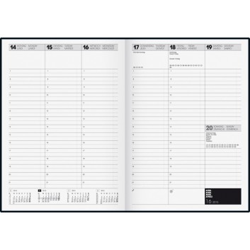  Brunnen Buchkalender; schwarz; 21 x 29,1 cm; 1 Woche = 2 Seiten; 1078160; Balacron-Einband; Stundeneinteilung von 7-21 Uhr 