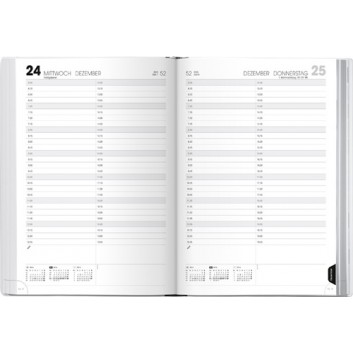  Brunnen Buchkalender A4; schwarz; 21 x 29,7 cm; 1 Tag = 1 Seite; 1078711; Schaumstoff-Einband, innen Hartfolie; 15 min. Einteilung von 6 - 19 Uhr 