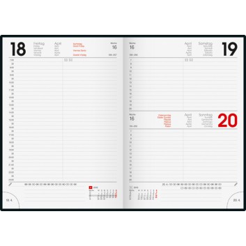  Brunnen Buchkalender, Miradur A5; weinrot / blau  / schwarz; 14,5 x 20,6 cm; 1 Tag = 1 Seite; 1079560; Miradur; Stundeneinteilung von 7-23 Uhr 