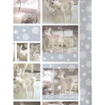  Weihnachts-Geschenkpapier, Bogen; 50 x 70 cm; weißes Reh & Geschenke; weiß-silber; 8159; Exclusivpapier 