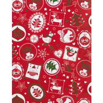  Weihnachts-Geschenkpapier, Großrolle; 50 cm / 70 cm x 250 m; Hühner, Tannen, Eichhörnchen; rot-weiß-grün; 5A5825 