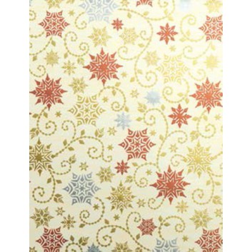  Weihnachts-Geschenkpapier, Großrolle; 50 cm / 70 cm x 250 m; Kristallsterne; rot-gold-silber auf creme; 5A5831 