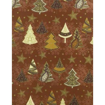  Weihnachts-Geschenkpapier, Großrolle; 50 cm / 70 cm x 250 m; Tannen; creme-gold auf braun; 5A5832; Geschenkpapier, gestrichen-glatt 80 g/qm 