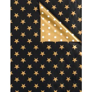 Weihnachts-Geschenkpapier, Großrolle; 50 cm / 70 cm x 250 m; Bicolor: Sterne - Punkte; schwarz-gold - gold-weiß; 5834 