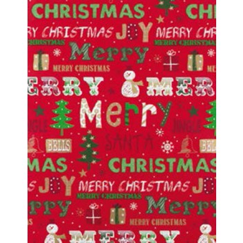  Weihnachts-Geschenkpapier, Großrolle; 50 cm / 70 cm x 250 m; Text: Merry Christmas; grün-weiß-gold auf rot; 5A5841 