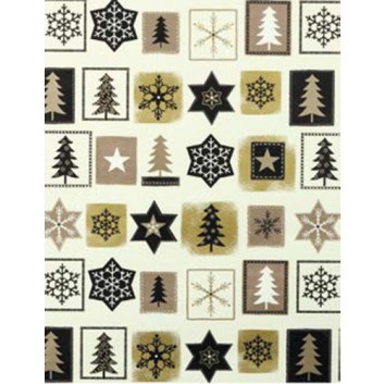  Weihnachts-Geschenkpapier, Großrolle; 50 cm / 70 cm x 250 m; Weihnachtssymbole; schwarz-gold auf creme; 5A5843 
