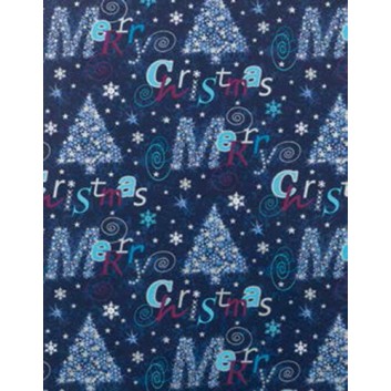  Weihnachts-Geschenkpapier, Großrolle; 50 cm / 70 cm x 250 m; Text: Merry Christmas & Tannen; blau; 5A5846; Geschenkpapier, gestrichen-glatt 80 g/qm 