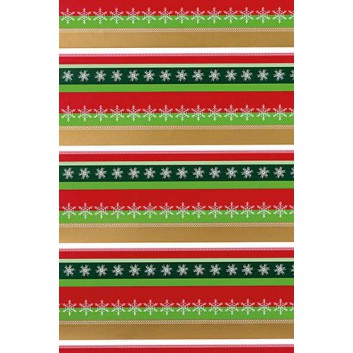  Weihnachts-Geschenkpapier, Großrolle; 50 cm / 70 cm x 250 m; Linien aus Sternchen und Schneeflocken; grün-rot-gold-weiß; 6A6310 