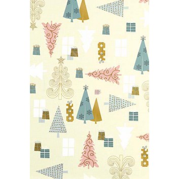  Weihnachts-Geschenkpapier, Großrolle; 50 cm / 70 cm x 250 m; Tannenbäume; rosa-grau-gold auf creme; 6A6315 