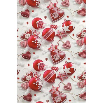  Weihnachts-Geschenkpapier, Großrolle; 50 cm / 70 cm x 250 m; Fotomotiv: Weihnachtskugeln,Landhausstil; rot-weiß; 6A6318 