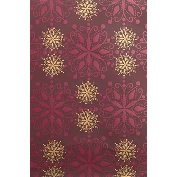  Weihnachts-Geschenkpapier, Großrolle; 50 cm / 70 cm x 250 m; Schneekristalle; bordeaux-gold; 6A6329; Geschenkpapier, gestrichen-glatt 80 g/qm 