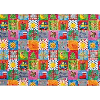  Weihnachts-Geschenkpapier, Großrolle; 50 cm x 250 m / 70 cm x 250 m; Grafisch: Würfel mit Symbole; Kinder; 2A5468 