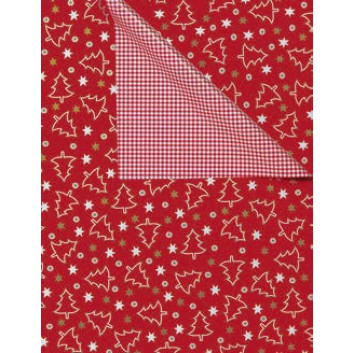  Weihnachts-Geschenkpapier, Großrolle; 50 cm x 250 m / 70 cm x 250 m; Weihnachts-Sterne, Bäume in weiß auf rot; rot; 3A5530 