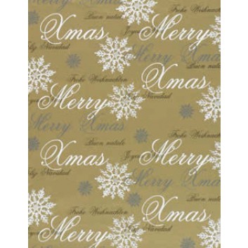  Weihnachts-Geschenkpapier, Großrolle; 50 cm x 250 m / 70 cm x 250 m; Text: Merry X-mas, Feliz Navidad, Frohe; gold; 3A5560 