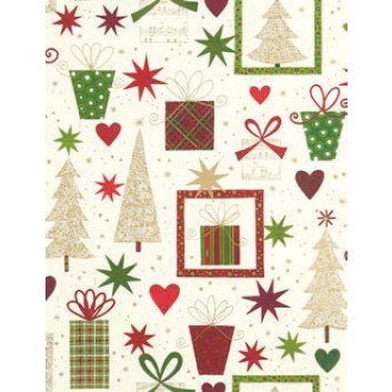  Weihnachts-Geschenkpapier, Großrolle; 50 cm x 250 m; Tannen und Päckchen; creme; 4A5540; Geschenkpapier, gestrichen-glatt 80 g/qm 