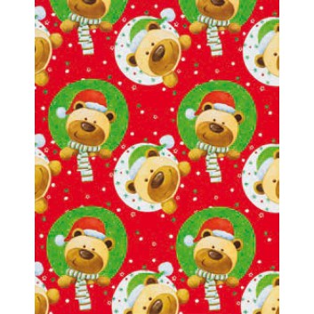  Weihnachts-Geschenkpapier, Großrolle; 50 cm x 250 m; Kindermotiv: Teddy mit Mütze; rot-grün; 4A5550; Geschenkpapier, gestrichen-glatt 80 g/qm 