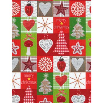  Weihnachts-Geschenkpapier, Großrolle; 50 cm x 250 m; Weihnachtssymbole; rot-grün; 4A5619; Geschenkpapier, gestrichen-glatt 80 g/qm 