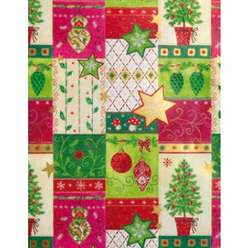  Weihnachts-Geschenkpapier, Großrolle; 50 cm x 250 m; Weihnachtssymbole; grün-rot-pink; 4A5629; Geschenkpapier, gestrichen-glatt 80 g/qm 