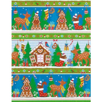  Weihnachts-Geschenkpapier, Großrolle; 50 cm / 70 cm x 250 m; Hexenhaus und Reh; hellblau-bunt; 4A5636; Geschenkpapier, gestrichen-glatt 80 g/qm 