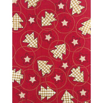  Weihnachts-Geschenkpapier, Großrolle; 50 cm x 250 m; Tannen und Sterne; rot-gold; 4A5638; Geschenkpapier, gestrichen-glatt 80 g/qm 