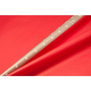  Weihnachts-Geschenkpapier, light; 50 cm /  75 cm; Mixed: Uni + Sterne; rot-naturbraun-weiß; 68620; Kraftpapier braun, enggerippt ca.38 g/qm 
