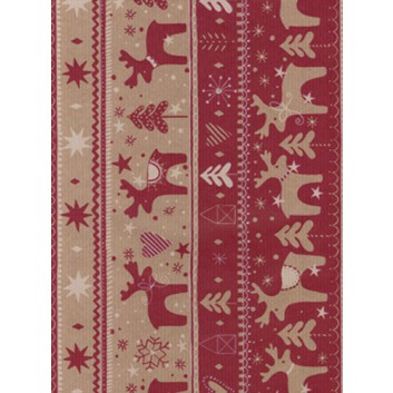  Weihnachts-Geschenkpapier, light; 50 cm / 75 cm; Rentier; bordeaux; ca.6kg=300lfm; Kraftpapier, braun, enggerippt 38g/qm 