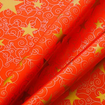  Weihnachts-Geschenkpapier, Großrolle; 50 cm x 250 m; Holy Night: Sterne; rot-gold-silber; 117530; Geschenkpapier, glatt; Rückseite rot-matt 