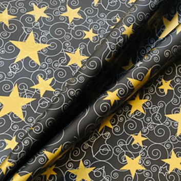  Weihnachts-Geschenkpapier, Großrolle; 50 cm x 250 m / 70 cm x 250 m; Holy Night: Sterne; gold und silber auf schwarz; 117531; Geschenkpapier, glatt 