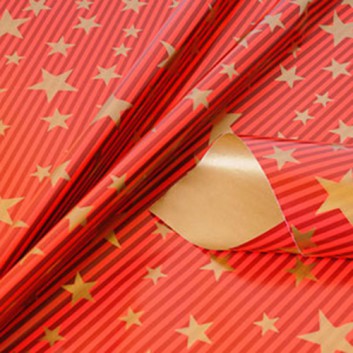  Weihnachts-Geschenkpapier, Großrolle; 50 cm x 250 m / 70 cm x 250 m; Sterne auf Blockstreifen; gold auf rot-bordeaux; 117850; Geschenkpapier, glatt 