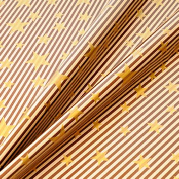  Weihnachts-Geschenkpapier, Großrolle; 50 cm x 250 m / 70 cm x 250 m; Sterne auf Blockstreifen; gold auf braun-creme; 117853; Geschenkpapier, glatt 
