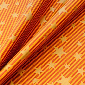 Weihnachts-Geschenkpapier, Großrolle; 50 cm x 250 m / 70 cm x 250 m; Sterne auf Blockstreifen; gold auf orange-braun; 87854 