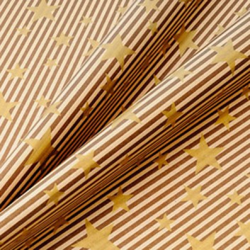  Weihnachts-Geschenkpapier, Großrolle; 50 cm x 250 m / 70 cm x 250 m; Sterne auf Blockstreifen; gold auf braun-creme; 87855 