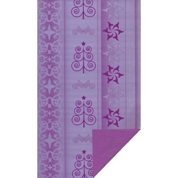  Weihnachts-Geschenkpapier, Großrolle; 50 cm x 250 m / 70 cm x 250 m; Weihnachts-Symbole in violett-lila, Rück; lila, Rückseite: uni-lila; 116401 
