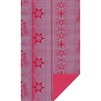  Weihnachts-Geschenkpapier, Großrolle; 50 cm x 250 m / 70 cm x 250 m; Weihnachts-Symbole in violett-lila, Rück; rot, Rückseite: uni-rot; 116402 